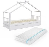 VitaliSpa&reg; Hausbett Design, Wei&szlig;, 90x200 cm mit 2 Schubladen und Matratze (2-tlg)