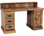 SIT Schreibtisch Otranto aus Altholz mit 3 Schubladen und 1 T&uuml;r im Used Look,...