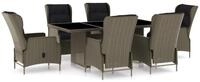 vidaXL Garten-Essgruppe 7-tlg. Garten-Essgruppe mit Auflagen Poly Rattan Braun,