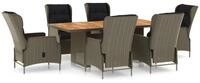 vidaXL Garten-Essgruppe 7-tlg. Garten-Essgruppe mit Auflagen Poly Rattan Braun,