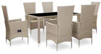 vidaXL Garten-Essgruppe 7-tlg. Garten-Essgruppe mit Auflagen Poly Rattan Beige,