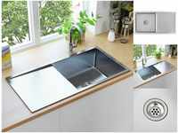 vidaXL Kitchen sink with strainer stainless steel 87 x 44 x 20 cm silver...