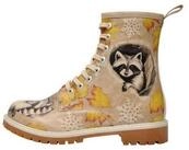 DOGO Long Boots Schn&uuml;rstiefel Raccoon Damen Stiefeletten, Longe Schn&uuml;rboots
