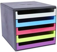 M&M Schublade Schubladenbox grau, gr&uuml;n, orange, blau, rot DIN A4 mit 5 Schubladen