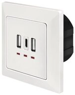 LogiLink Unterputz-Steckdose PA0254, 2x USB-A 1x USB-C, LED-Anzeige, Wei&szlig;