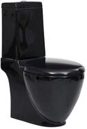 vidaXL Tiefsp&uuml;l-WC, WC Keramik-Toilette Badezimmer Rund Senkrechter Abgang Schwarz