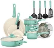 GreenLife Kochbesteck-Set Topfset 16 teilig mit Pfannen Glasdeckeln