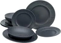 CreaTable Teller-Set Geschirr-Set Schiefer (12-tlg), 4 Personen, Steinzeug, Teller