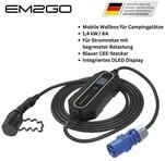 EM2GO Mobiles EV Ladeger&auml;t 1,4 kW Wallbox Typ 2 CEE Blau IP66 OLED 5m Autoladekabel,
