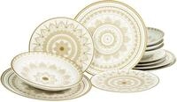 CreaTable Teller-Set Mandala Gold (12-tlg), 4 Personen, Steinzeug, Teller Set,