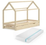 VitaliSpa&reg; Hausbett Wiki, Naturholz, 90x200 cm mit G&auml;stebett und Matratze (2-tlg)