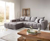 DELIFE Ecksofa Josea, Mikrofaser Steingrau 300x220 cm Recamiere links Ecksofa