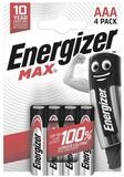 Energizer Max Alkaline Batterie, (4 St), Micro / AAA / LR03, 1,5 V, Alkali