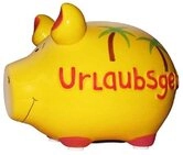 Wurm Spardose KCG Sparschwein "Urlaubsgeld" Keramik Gelb/Rot 12,5x9x9cm