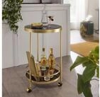 FINEBUY Servierwagen Gold Beistelltisch auf Rollen Glas Speisewagen Rund &Oslash; 45