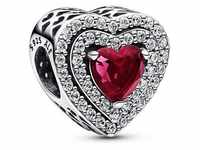 Pandora Bead Pandora Charm Sparkling Red Levelled Heart 799218C02 Silber