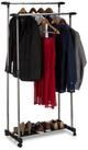 relaxdays Garderobenst&auml;nder Rollgarderobe mit 2 Kleiderstangen