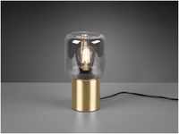 Trio LED Tischleuchte Zylinderform Messing Rauchglas Lampenschirm schmale...