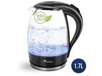 TRESKO Wasserkocher 1,7 l 2200 W Glas Wasserkocher LED-Beleuchtung / BPA -frei,...