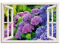 Art-Land Fensterblick Hortensien im Garten 100x70cm (62597851-0)