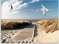 Artland Glasbild Nordseestrand auf Langeoog mit M&ouml;wen, Strand (1 St), in