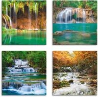 Artland Leinwandbild Sch&ouml;ner Wasserfall im Wald, Gew&auml;sser (4 St), 4er Set,