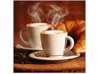 Artland Glasbild Dampfender Cappuccino und Croissant, Getränke (1 St), in