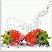 Artland Glasbild Erdbeeren mit Spritzwasser, Lebensmittel (1 St), in verschiedenen