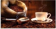 Artland Glasbild Kaffeetasse und Leinensack auf Tisch, Getr&auml;nke (1 St), in