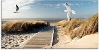 Artland Glasbild Nordseestrand auf Langeoog mit M&ouml;wen, Strand (1 St), in
