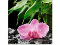 Artland Glasbild Rosa Orchidee auf schwarzen Zen Steinen, Blumen (1 St), in