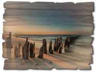 Artland Holzbild Sonnenuntergang Strand Wellenbrecher, Meer Bilder (1 St)
