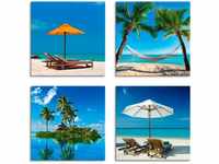 Artland Leinwandbild Tropisches Paradies, Strand (4 St), 4er Set, verschiedene