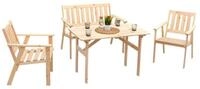 MERXX Garten-Essgruppe Sylt, (4-tlg., 2x Sessel, 1x Bank, 1x Tisch), Kiefernholz