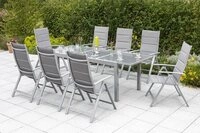 MERXX Garten-Essgruppe Taviano, (Set 9-teilig, Tisch, 8 Sessel, Aluminium mit