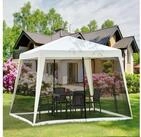 Outsunny Pavillon Partyzelt, Wetterfest, Zelt mit Moskitonetz, mit 4 Seitenteilen,