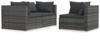 vidaXL Gartenlounge-Set, 3-tlg. Lounge Set mit Kissen Grau Poly Rattan