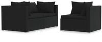 vidaXL Sofaelement 3-tlg. Garten-Lounge-Set mit Kissen Schwarz Poly Rattan (1...