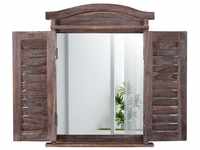 MCW Wandspiegel Spiegelfenster mit Fensterläden 53x42x5cm braun shabby