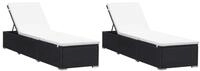 vidaXL Gartenliege Sonnenliegen mit Auflage 2 Stk. Poly Rattan Schwarz, 2 St.