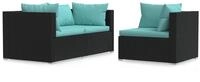 vidaXL Sofaelement 3-tlg. Garten-Lounge-Set mit Kissen Schwarz Poly Rattan (1...