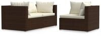 vidaXL Sofaelement 3-tlg. Garten-Lounge-Set mit Auflagen Braun Poly Rattan (1...