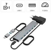 Hama USB Hub mit Netzteil und Adapter, 7 Ports mit USB C und USB A Stecker