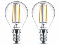 Philips 2er Pack E14 LED Tropfen Lampen klar 4.3W wie 40W warmweiß für...