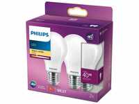 Philips 2er-Pack blendfreie E27 LED Lampen in Glühbirnenform weiß satiniert...