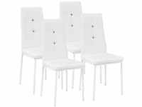 TecTake 4 Esszimmerstühle Kunstleder mit Glitzersteinen weiß (402547)