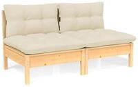 vidaXL Sofa, 2-Sitzer-Gartensofa mit Creme Kissen Massivholz Kiefer