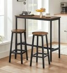 VASAGLE Bartisch K&uuml;chentisch-Set, Stehtisch(100 x 40 x 90 cm), mit 2 Barhockern