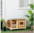 PawHut Hundeh&uuml;tte Hundehaus mit Terrasse und aufklappbarem Asphaltdach, Orange...