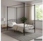 vidaXL Bettgestell vidaXL Himmelbett-Gestell Schwarz Metall 90 x 200 cm